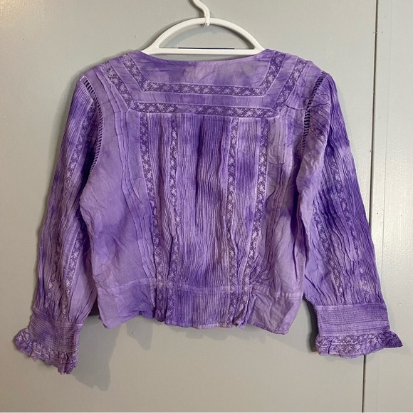 LoveShackFancy Cropped Purple Long Sleeve Shirt Size Small - Picture 4 of 14